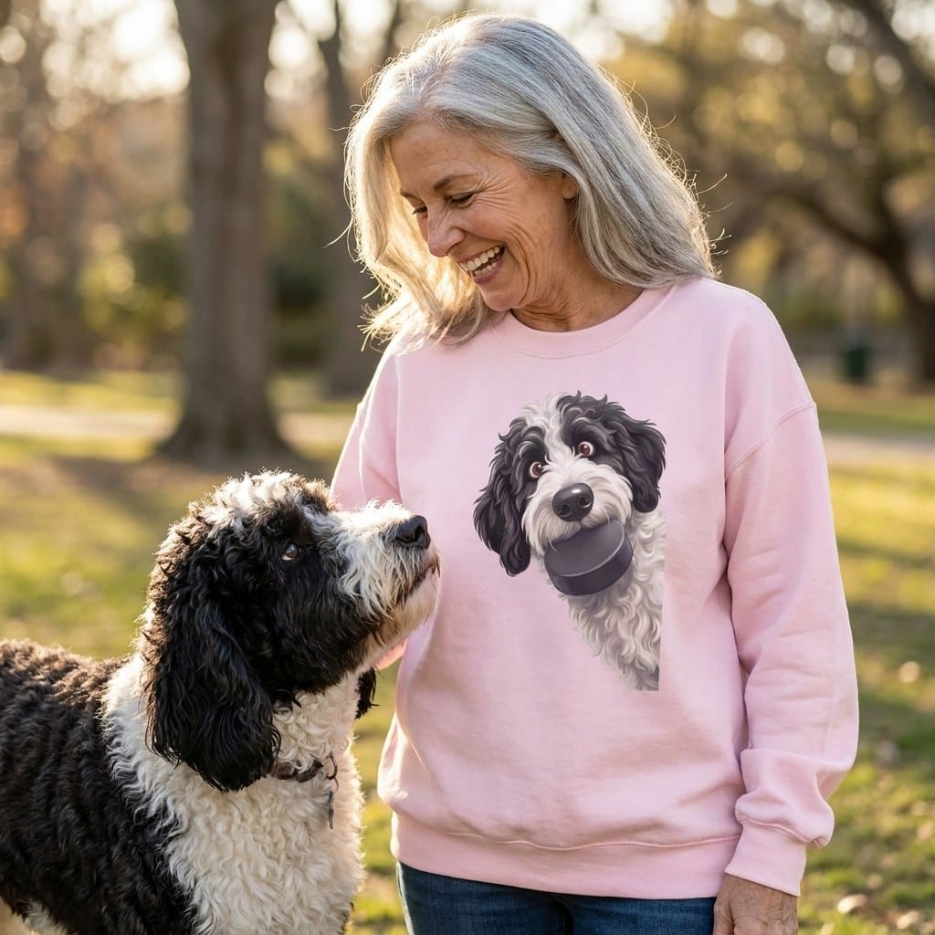 Sheepadoodle Hockey Puck Sweatshirt in by Puppy Jo