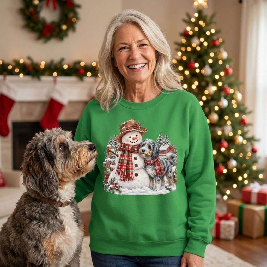 Aussiedoodle Christmas Snowman Sweatshirt in by Puppy Jo