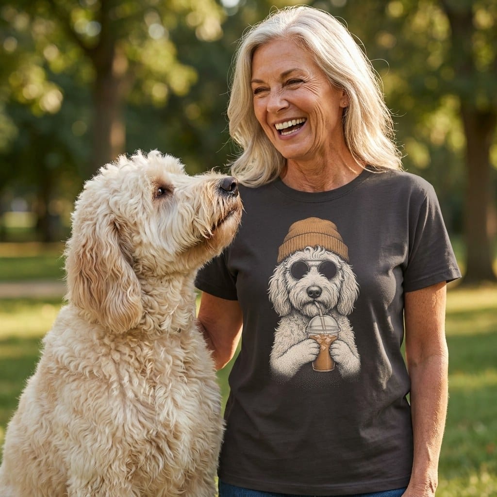 Cream Goldendoodle Ice Latte Signature T-Shirt in by Puppy Jo