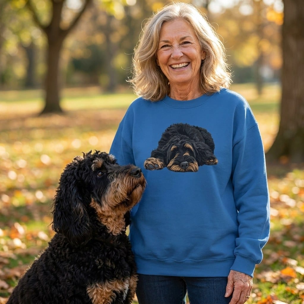 Phantom Goldendoodle Snoozing Sweatshirt in by Puppy Jo
