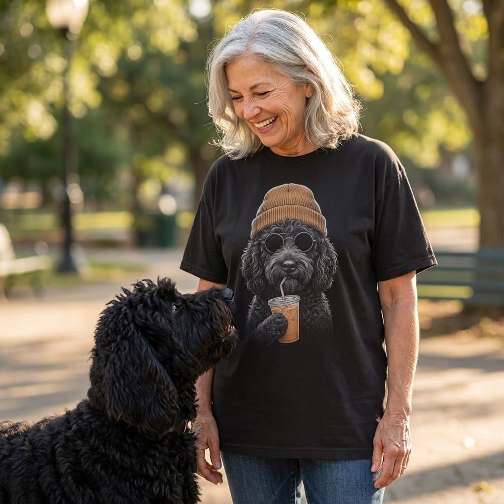 Black Goldendoodle Ice Latte Signature T-Shirt in by Puppy Jo