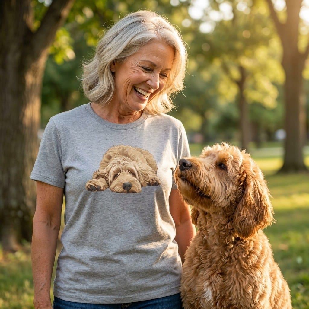 Golden Goldendoodle Snoozing T-Shirt in by Puppy Jo