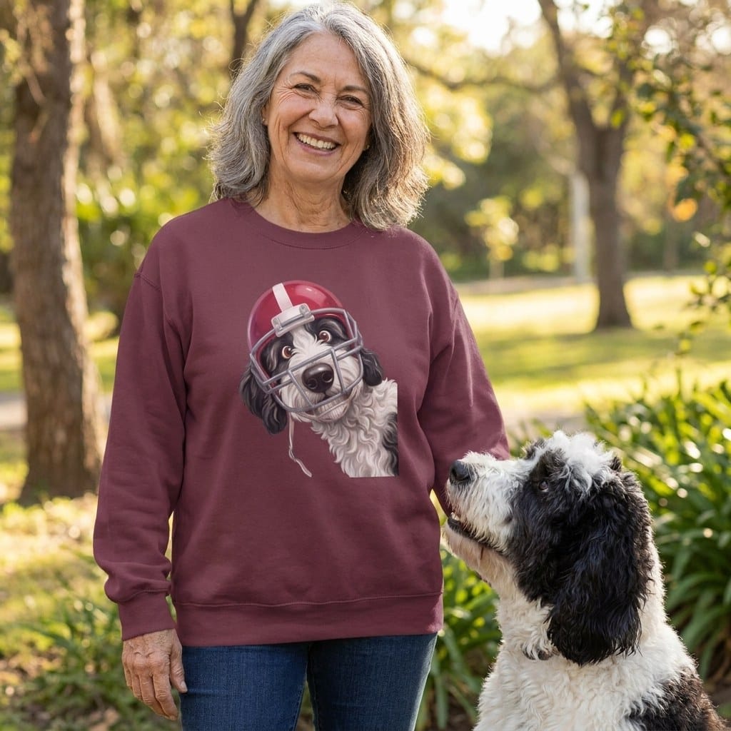Sheepadoodle Football Helmet Sweatshirt in by Puppy Jo