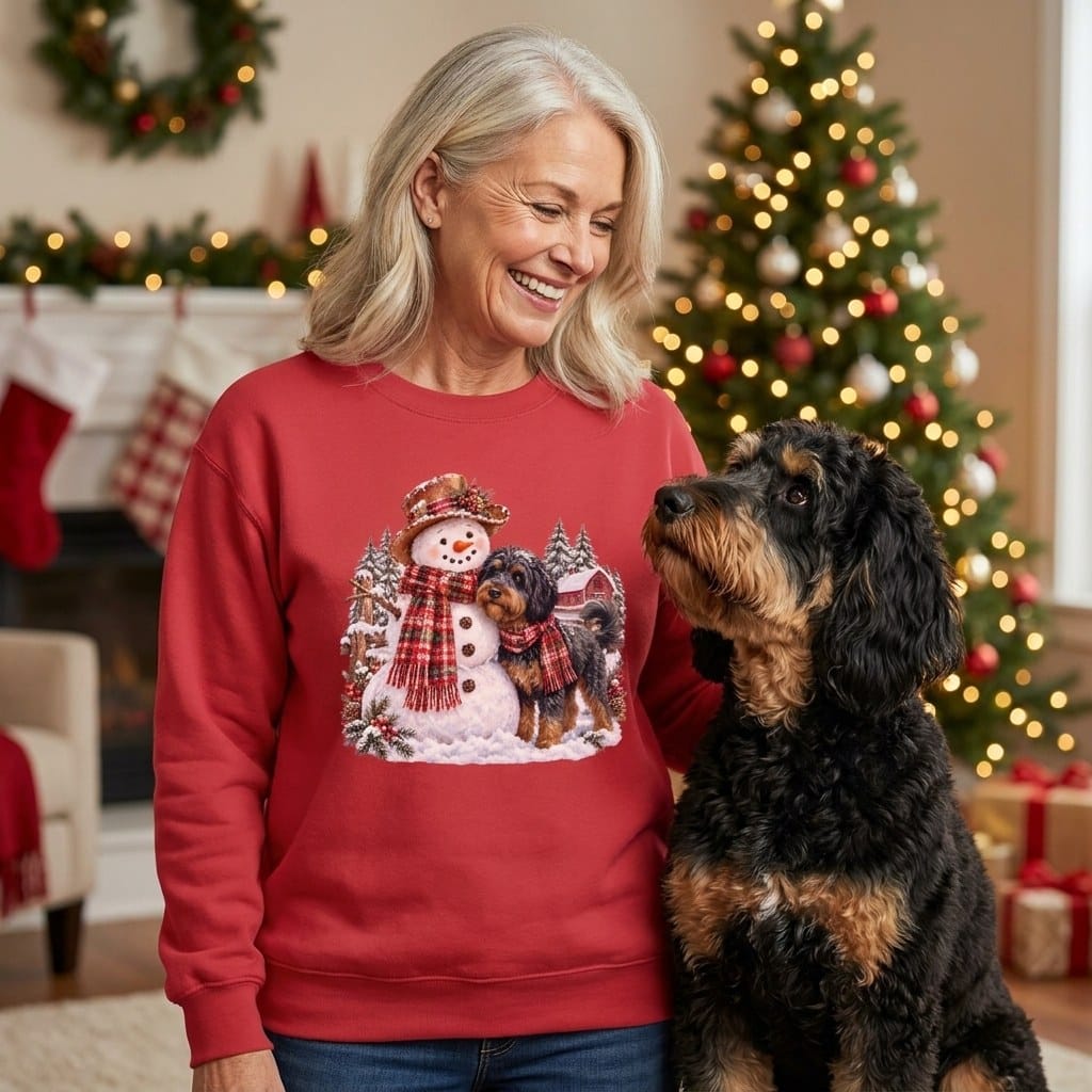 Phantom Goldendoodle Christmas Snowman Sweatshirt in by Puppy Jo