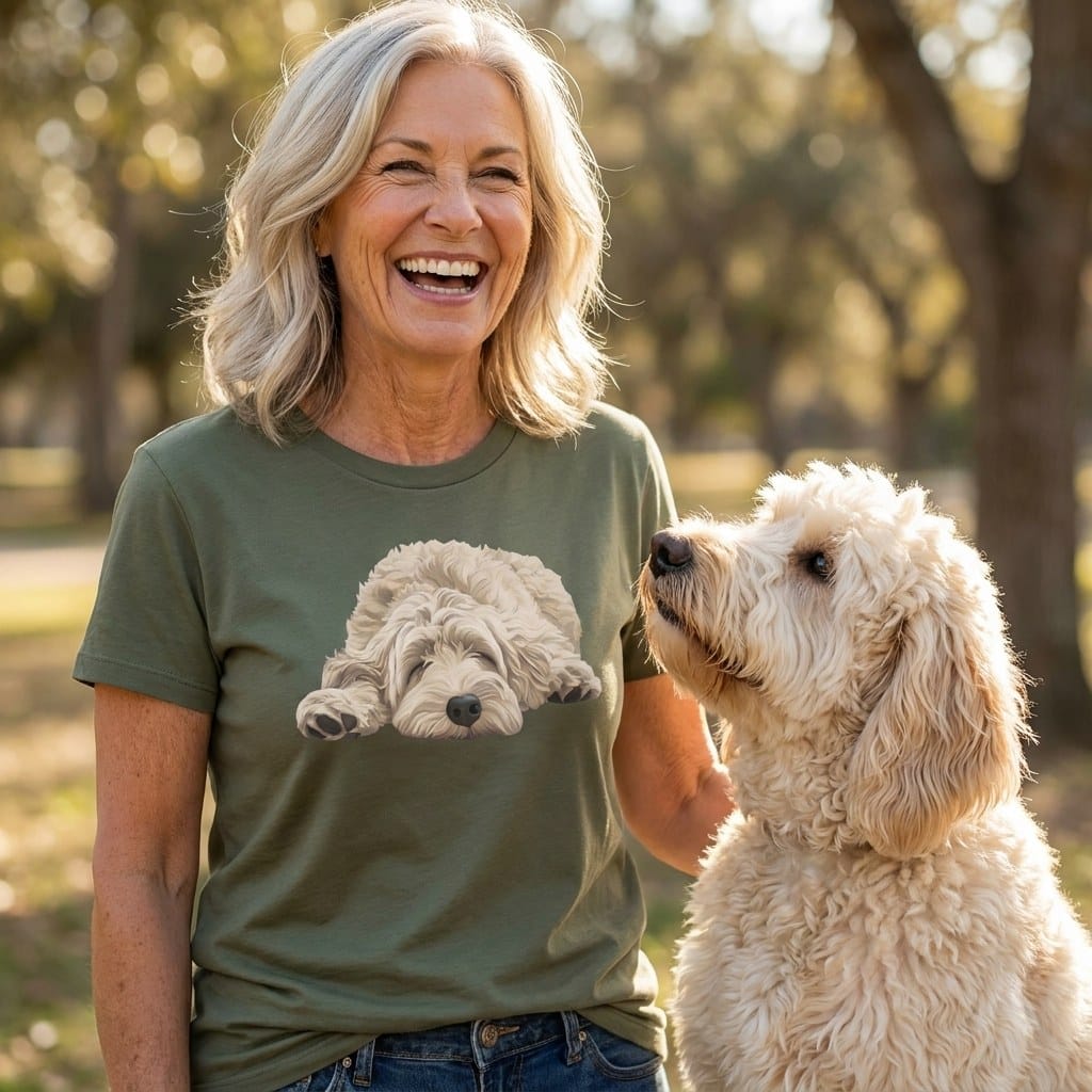 Cream Goldendoodle Snoozing T-Shirt in by Puppy Jo