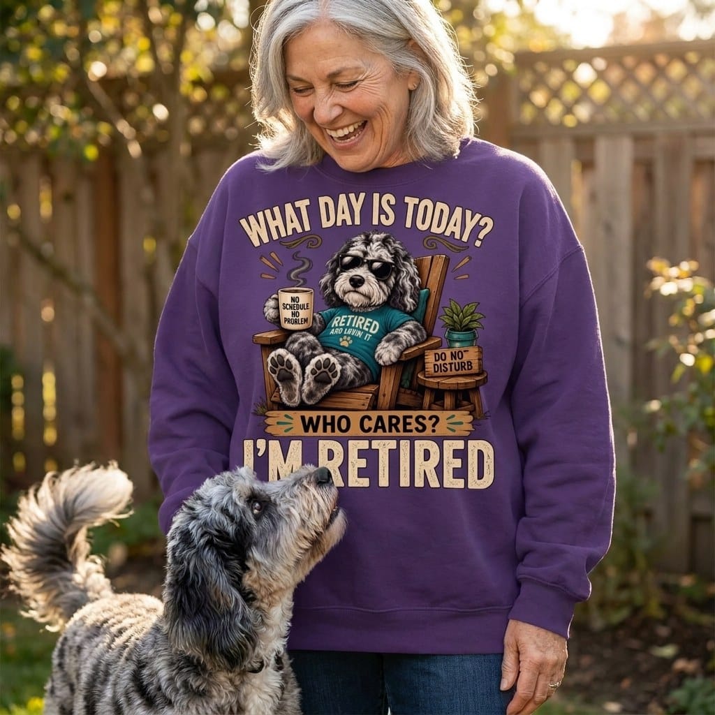 I'm Retired Merle Goldendoodle Sweatshirt in by Puppy Jo