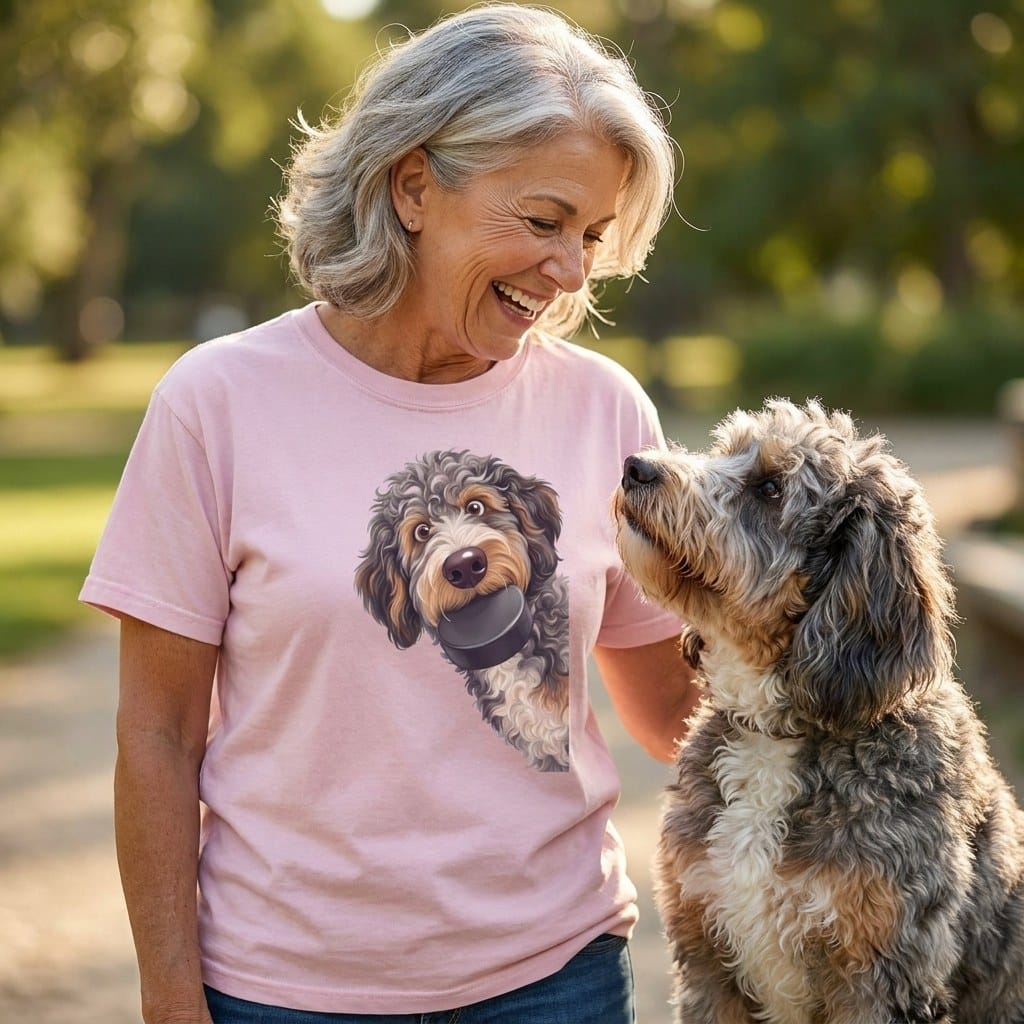 Aussiedoodle Hockey Puck Signature T-Shirt in by Puppy Jo