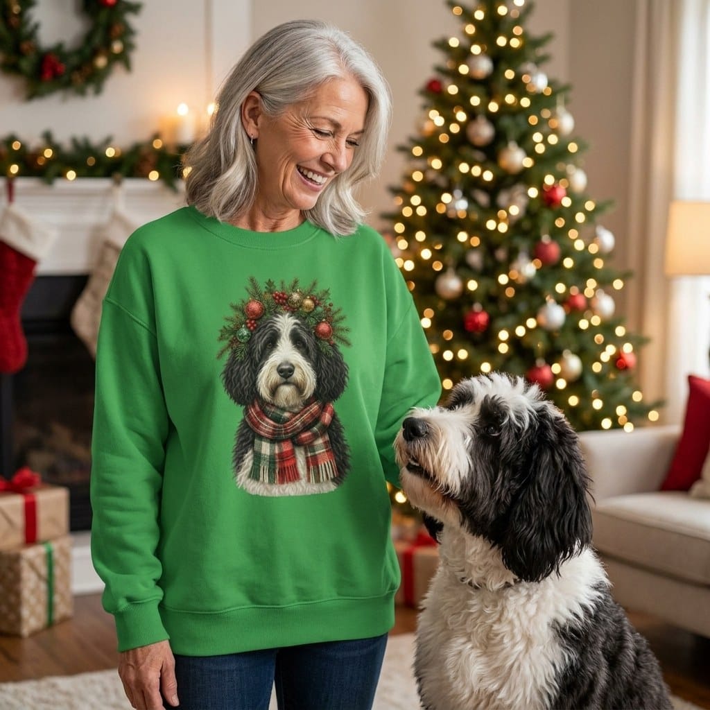 Sheepadoodle Holiday Crown Sweatshirt in by Puppy Jo