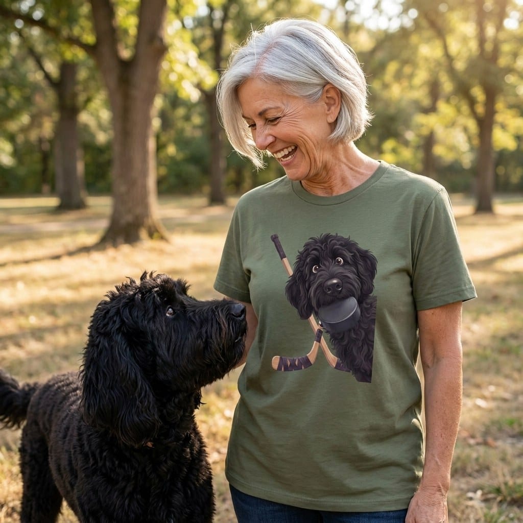 Black Goldendoodle Hockey T-Shirt in by Puppy Jo