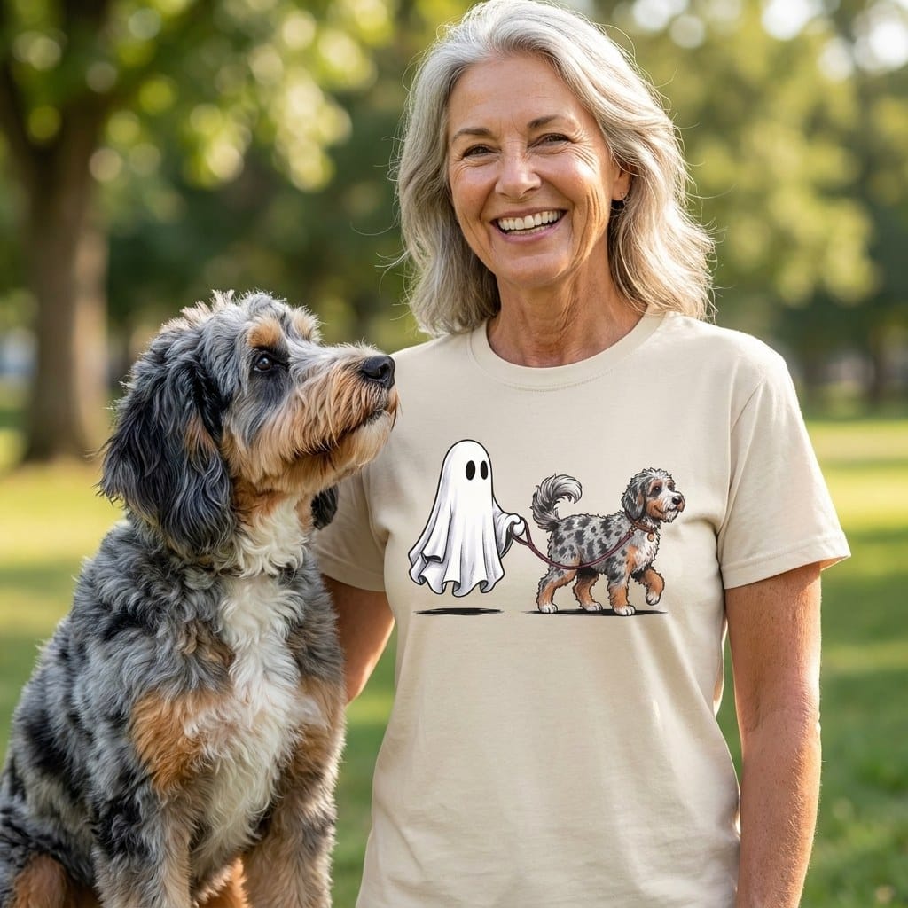 Aussiedoodle Ghost Walk Signature T-Shirt in by Puppy Jo