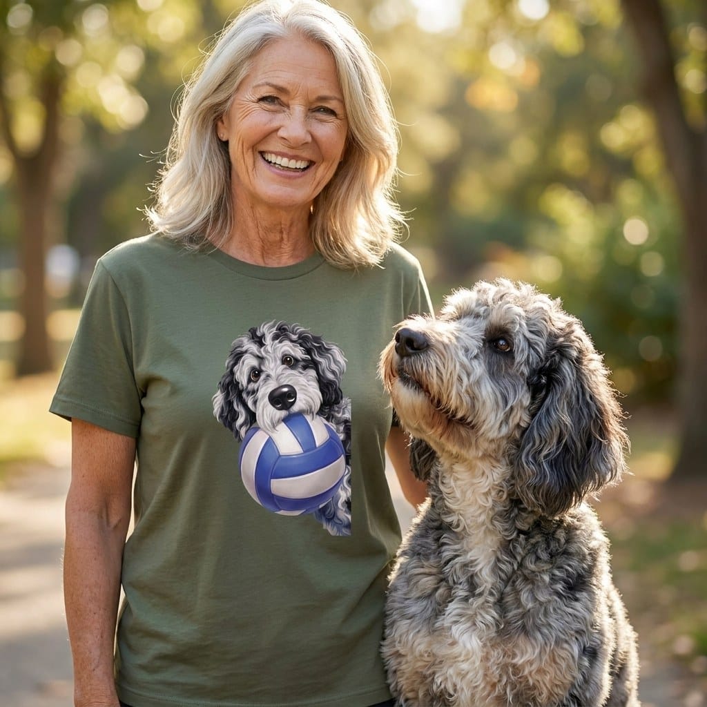 Merle Goldendoodle Volleyball T-Shirt in by Puppy Jo