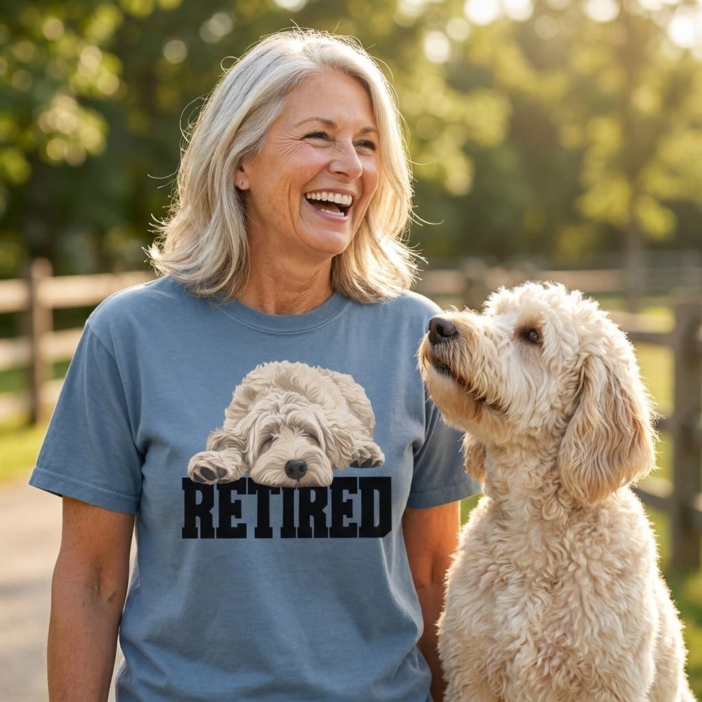 Retired Sleeping Cream Goldendoodle Signature T-Shirt in by Puppy Jo