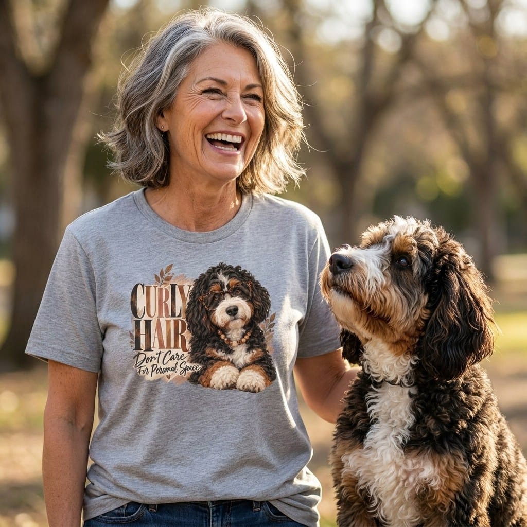 Bernedoodle Curly Hair T-Shirt in by Puppy Jo