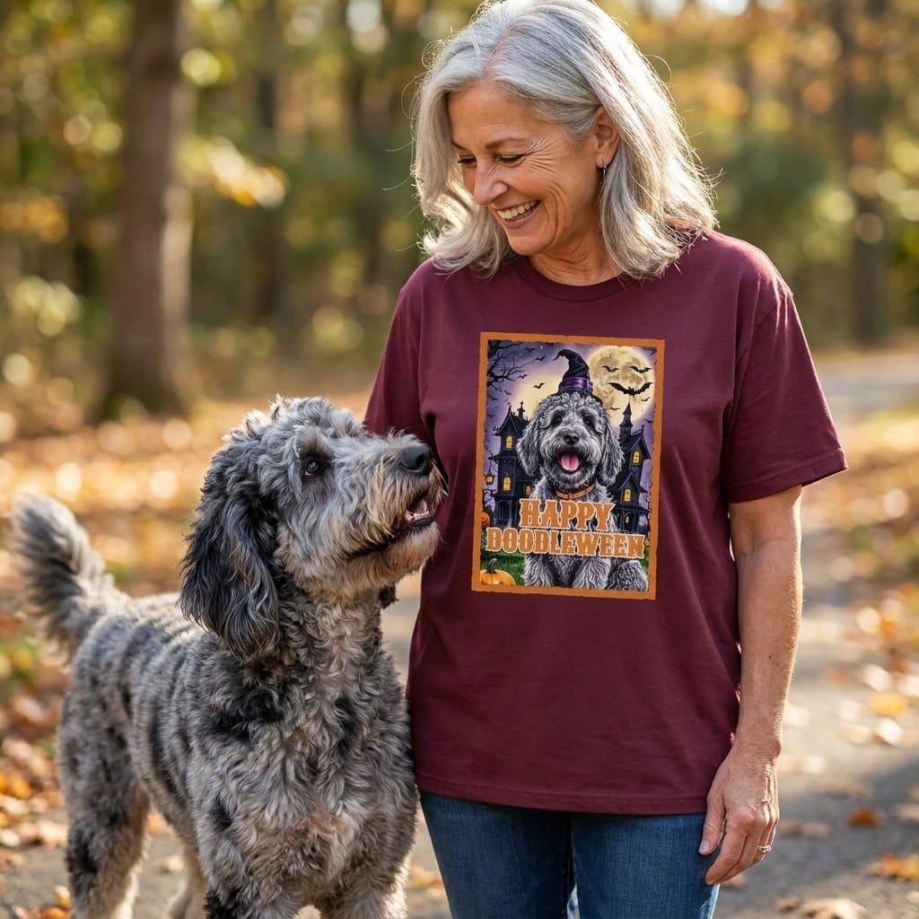 Merle Goldendoodle Happy Doodleween T-Shirt in by Puppy Jo