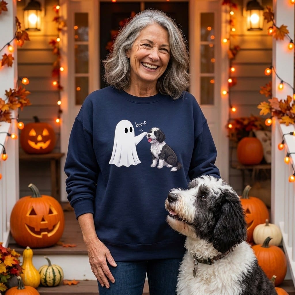 Sheepadoodle Ghost Boop Sweatshirt in by Puppy Jo