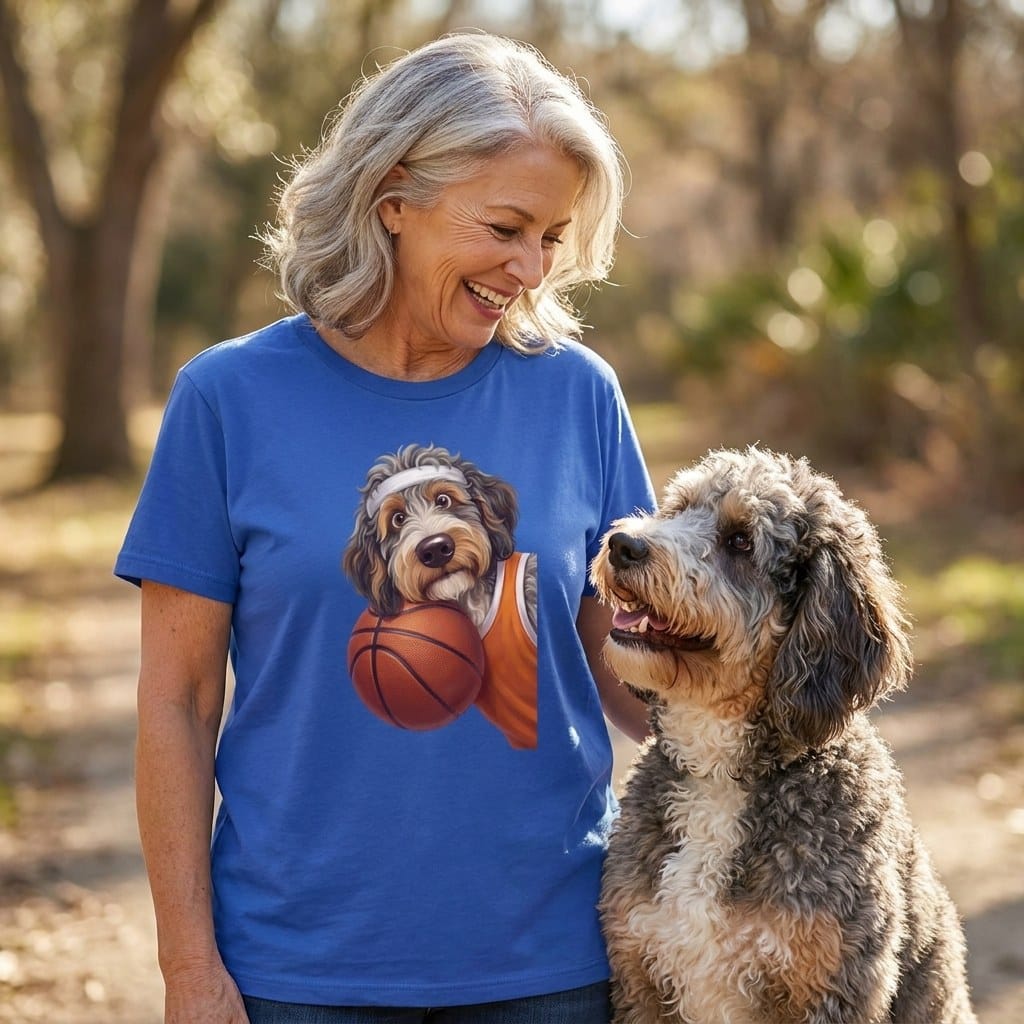 Aussiedoodle Basketball Player T-Shirt in by Puppy Jo