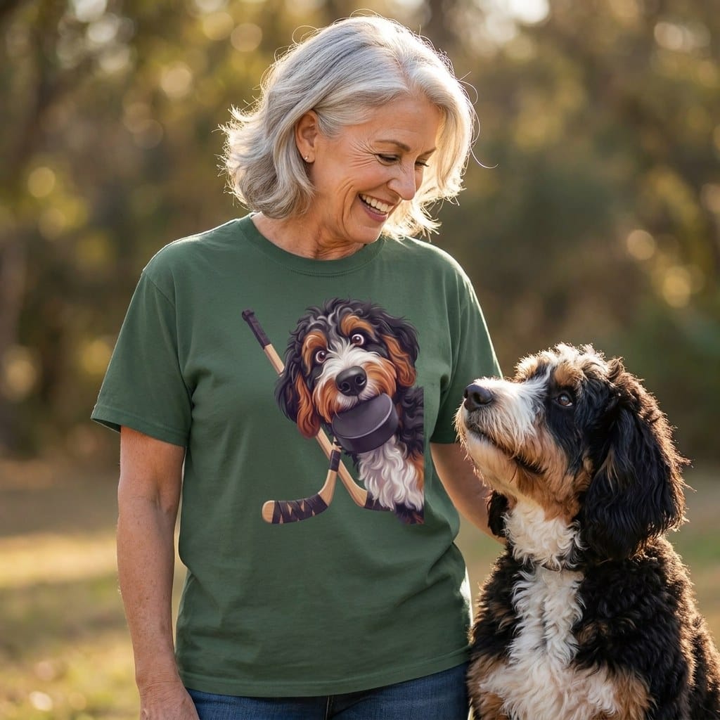 Bernedoodle Hockey Signature T-Shirt in by Puppy Jo