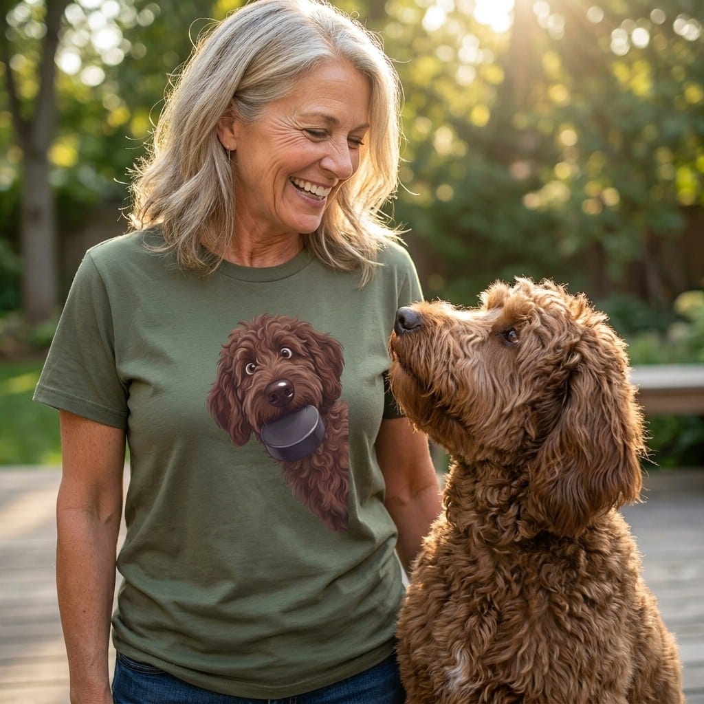 Chocolate Goldendoodle Hockey Puck T-Shirt in by Puppy Jo