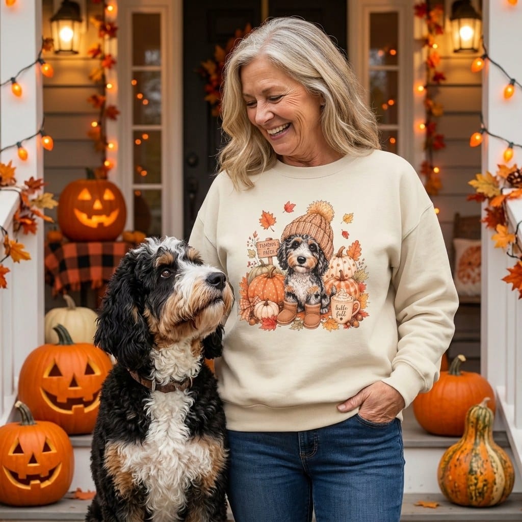 Aussiedoodle Pumpkin Patch Sweatshirt in by Puppy Jo