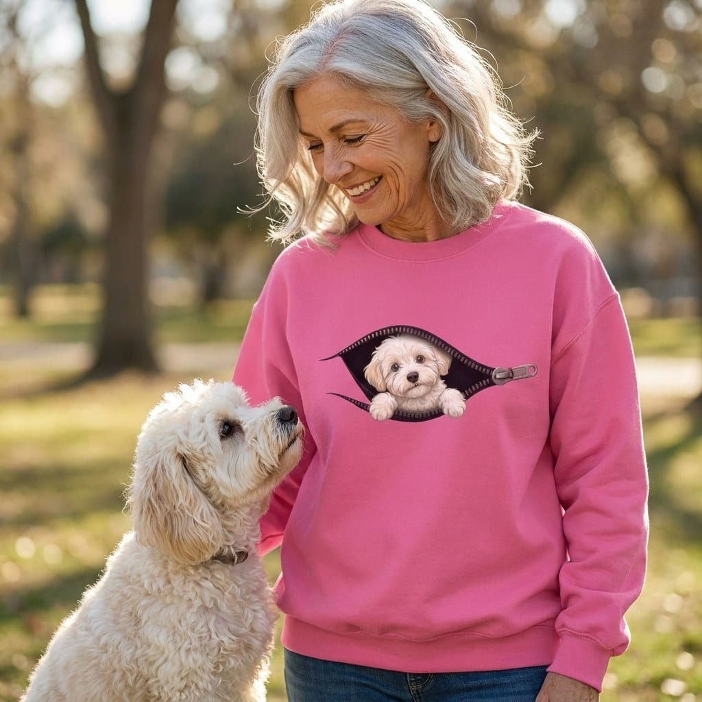 Maltipoo Peeking Zipper Sweatshirt in by Puppy Jo