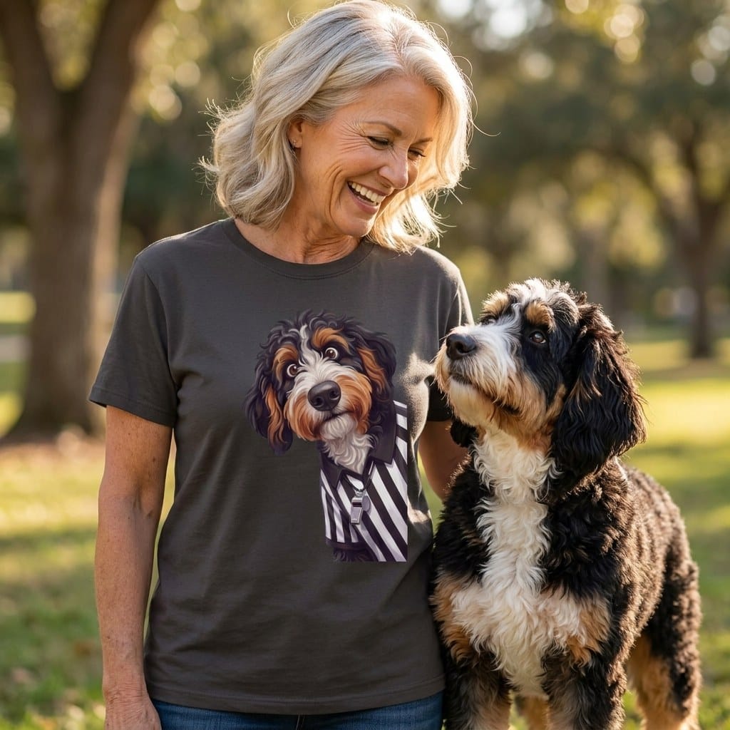 Bernedoodle Football Referee Signature T-Shirt in by Puppy Jo