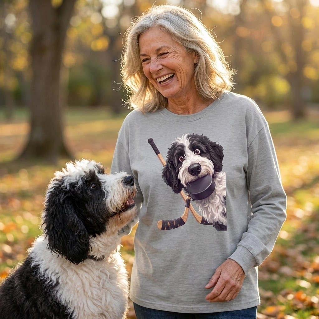 Sheepadoodle Hockey Long Sleeve T-Shirt in by Puppy Jo