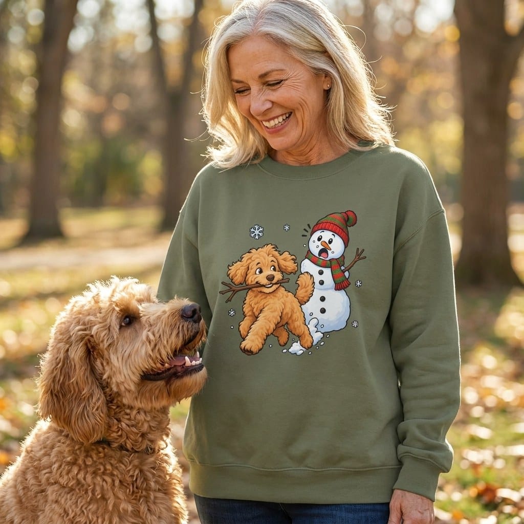 Golden Goldendoodle Snowman Sweatshirt in by Puppy Jo