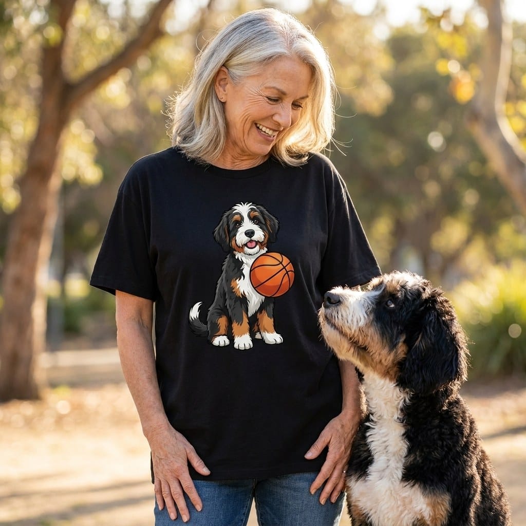 Bernedoodle Basketball Player T-Shirt in by Puppy Jo