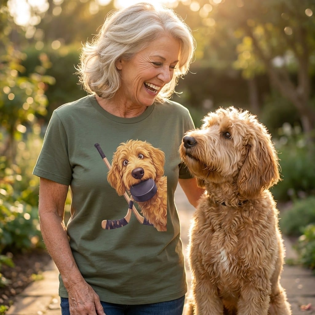 Golden Goldendoodle Hockey T-Shirt in by Puppy Jo