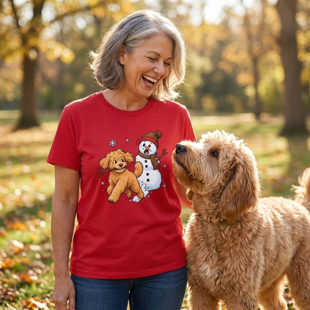 Golden Goldendoodle Snowman T-Shirt in by Puppy Jo
