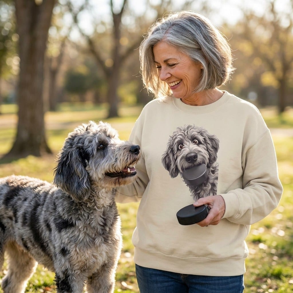 Merle Goldendoodle Hockey Puck Sweatshirt in by Puppy Jo
