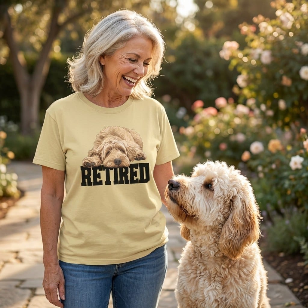 Retired Sleeping Golden Goldendoodle Signature T-Shirt in by Puppy Jo