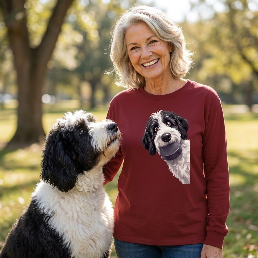 Sheepadoodle Hockey Puck Long Sleeve T-Shirt in by Puppy Jo