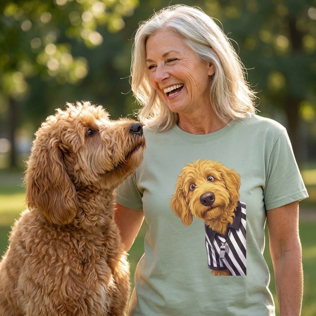 Golden Goldendoodle Football Referee Signature T-Shirt in by Puppy Jo