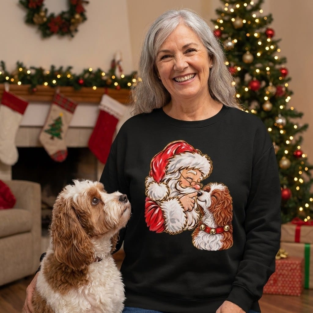 Cavapoo Santa Kiss Sweatshirt in by Puppy Jo