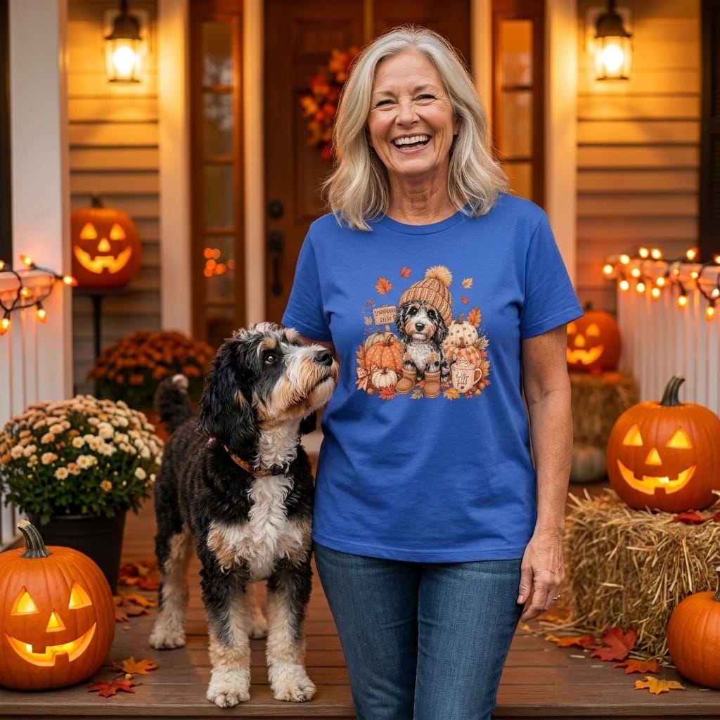 Aussiedoodle Pumpkin Patch T-Shirt in by Puppy Jo