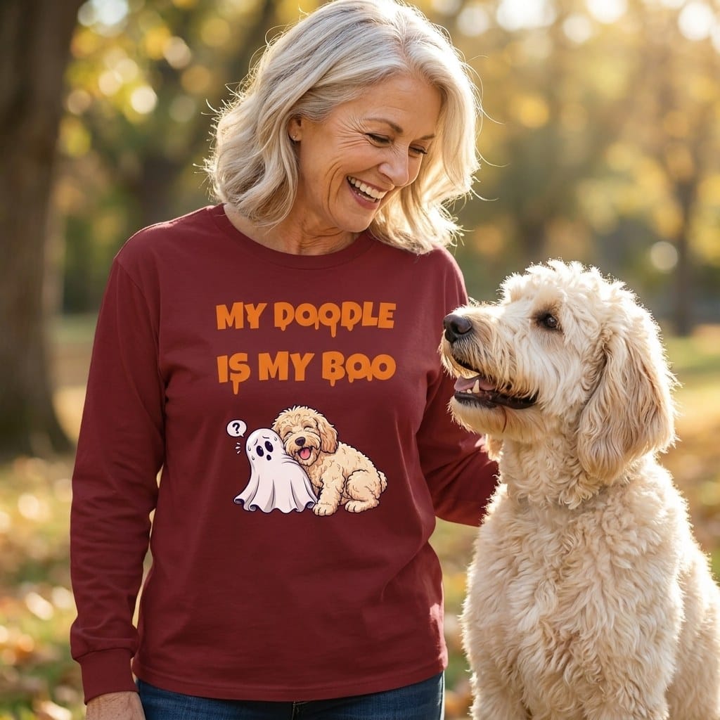 Cream Goldendoodle My Boo Long Sleeve T-Shirt in by Puppy Jo