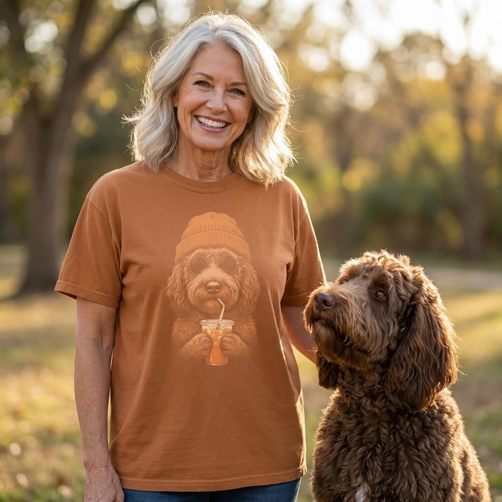 Chocolate Goldendoodle Ice Latte T-Shirt in by Puppy Jo