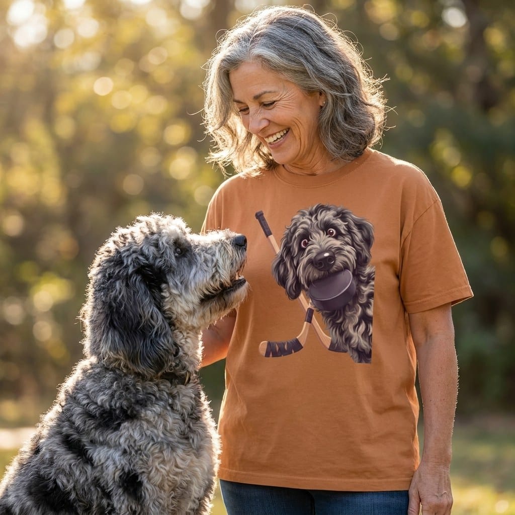 Merle Goldendoodle Hockey Signature T-Shirt in by Puppy Jo