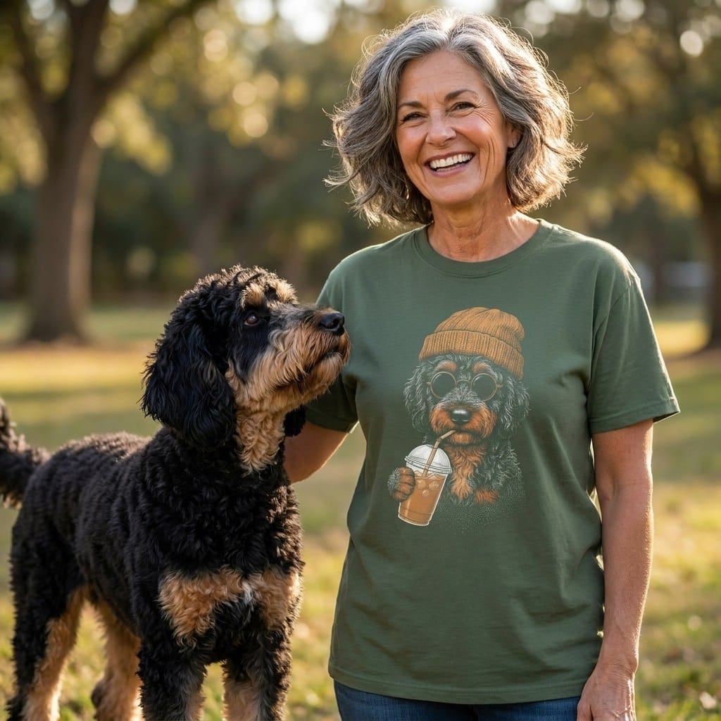 Phantom Goldnedoodle Ice Latte T-Shirt in by Puppy Jo