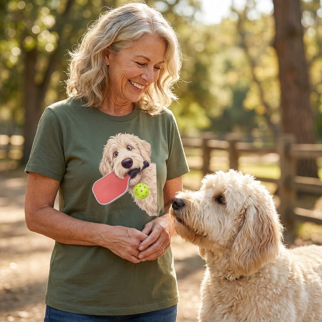 Cream Goldendoodle Pickleball T-Shirt in by Puppy Jo