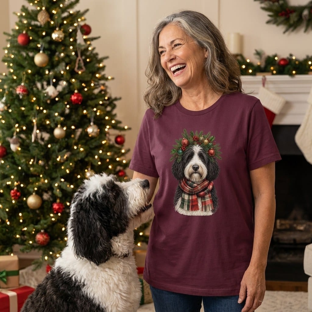 Sheepadoodle Holiday Crown T-Shirt in by Puppy Jo