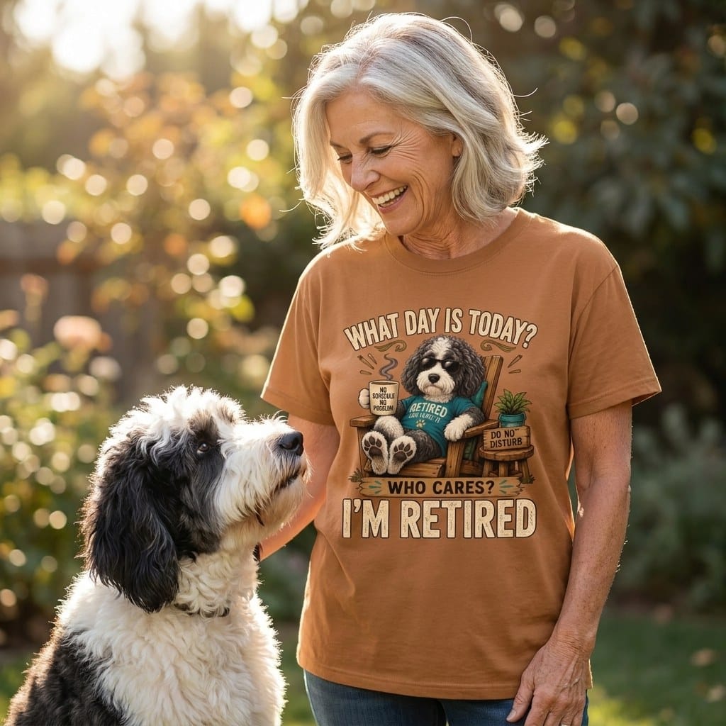 I'm Retired Sheepadoodle Signature T-Shirt in by Puppy Jo
