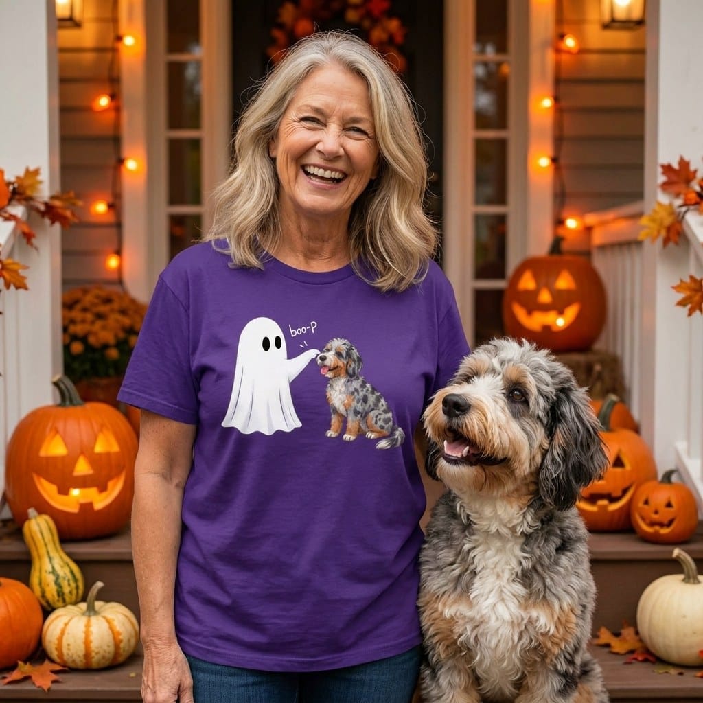 Aussiedoodle Ghost Boop T-Shirt in by Puppy Jo