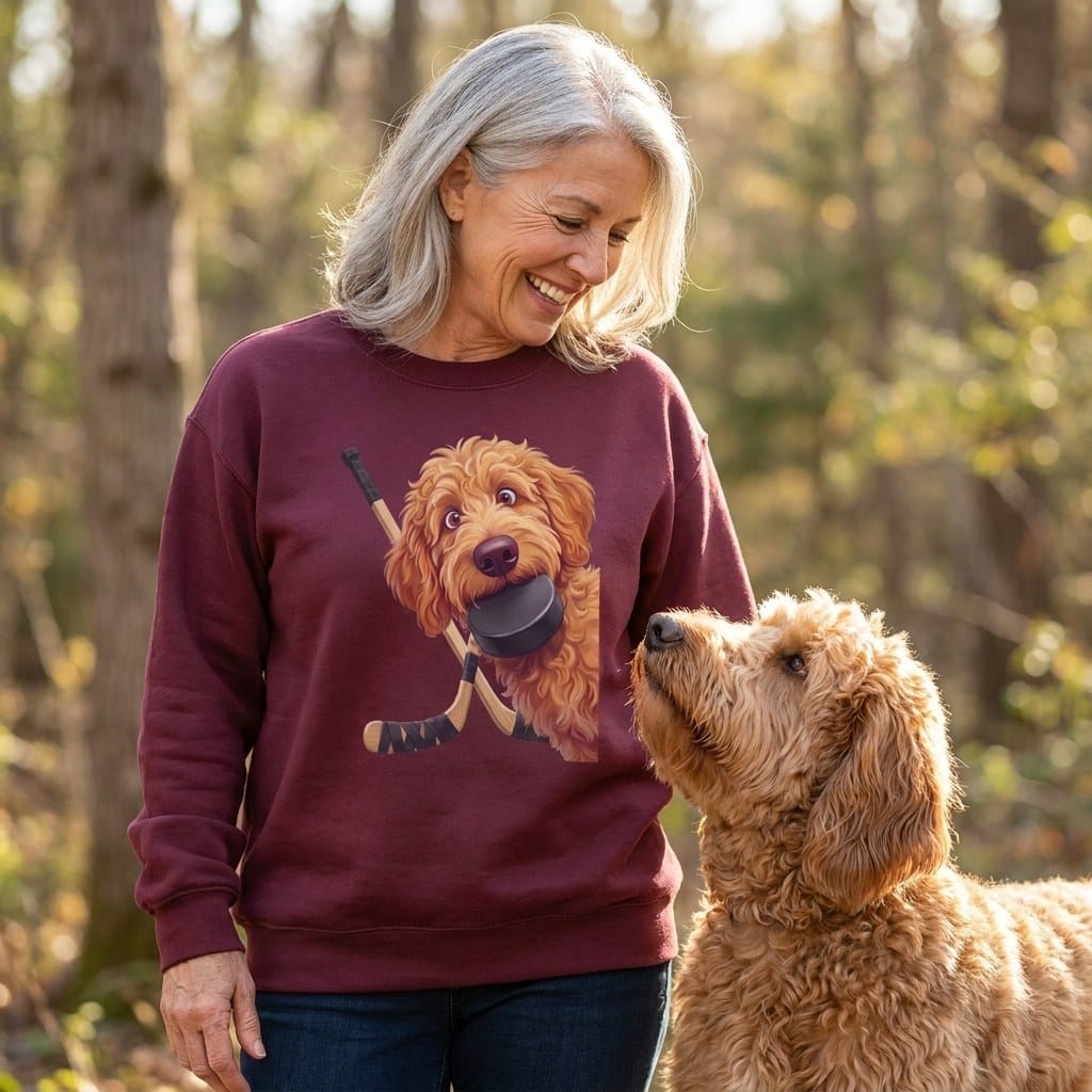 Apricot Goldendoodle Hockey Sweatshirt in by Puppy Jo
