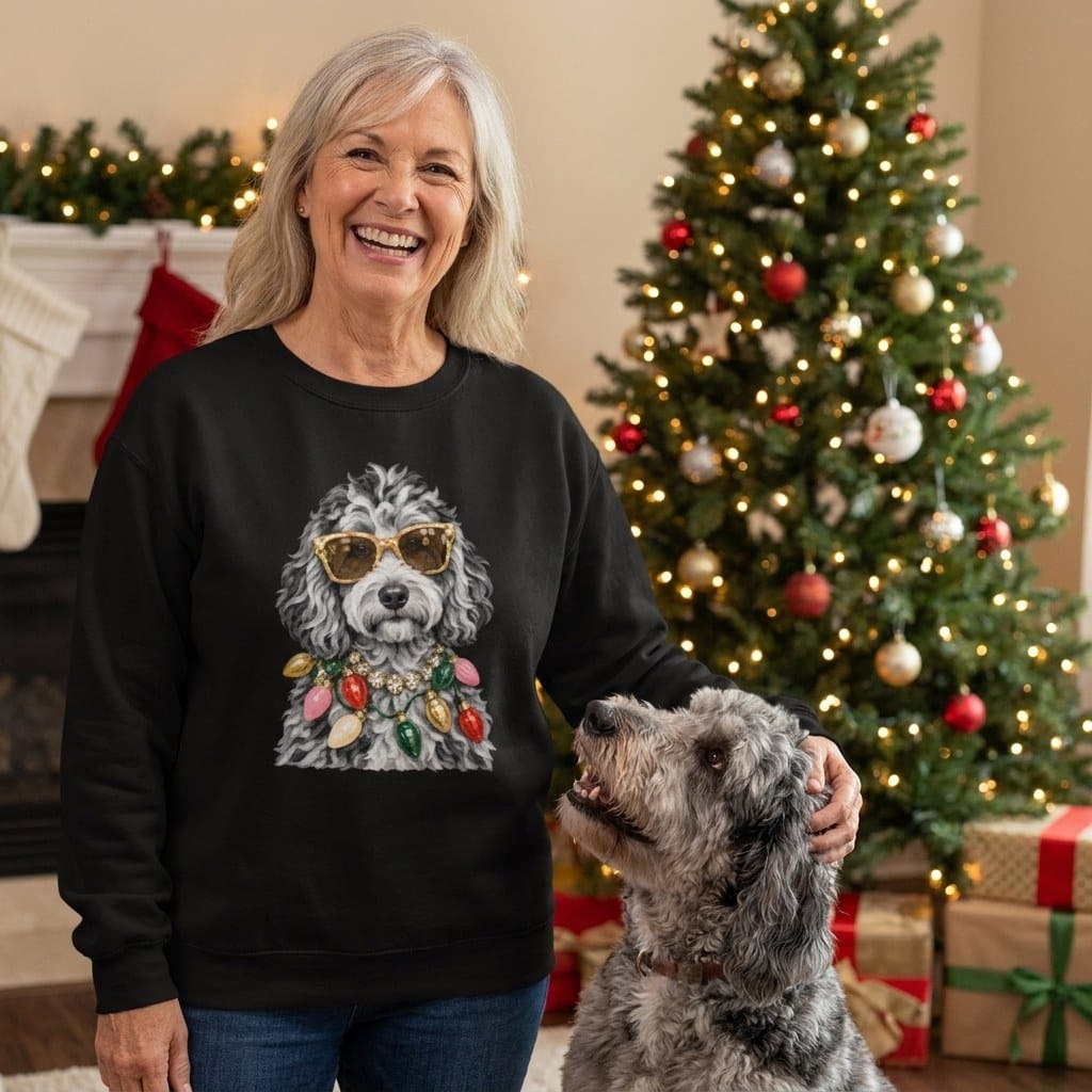 Merle Goldendoodle Christmas Glam Sweatshirt in by Puppy Jo