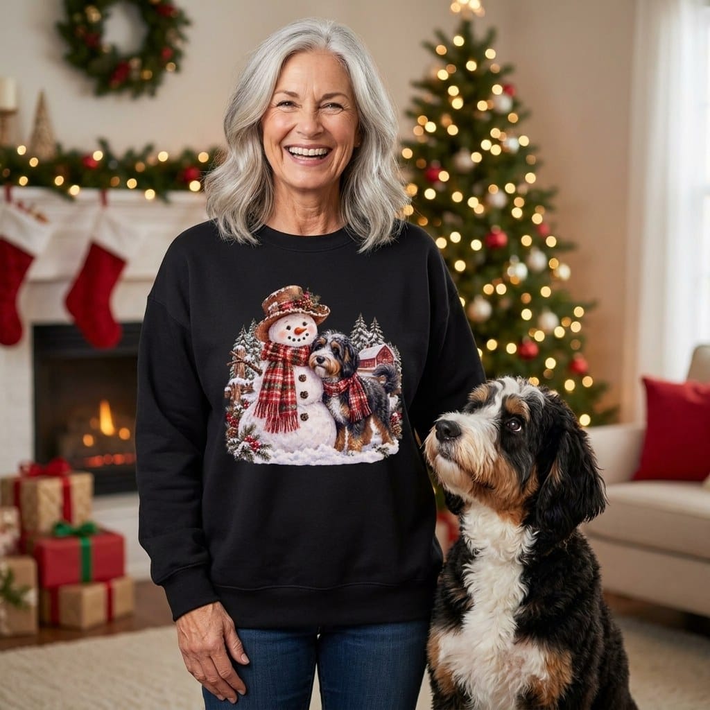 Bernedoodle Christmas Snowman Sweatshirt in by Puppy Jo