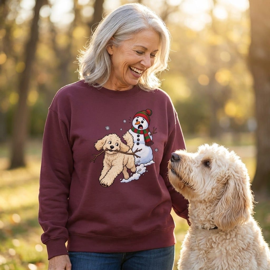 Cream Goldendoodle Snowman Sweatshirt in by Puppy Jo