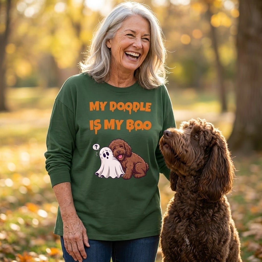 Chocolate Goldendoodle My Boo Long Sleeve T-Shirt in by Puppy Jo