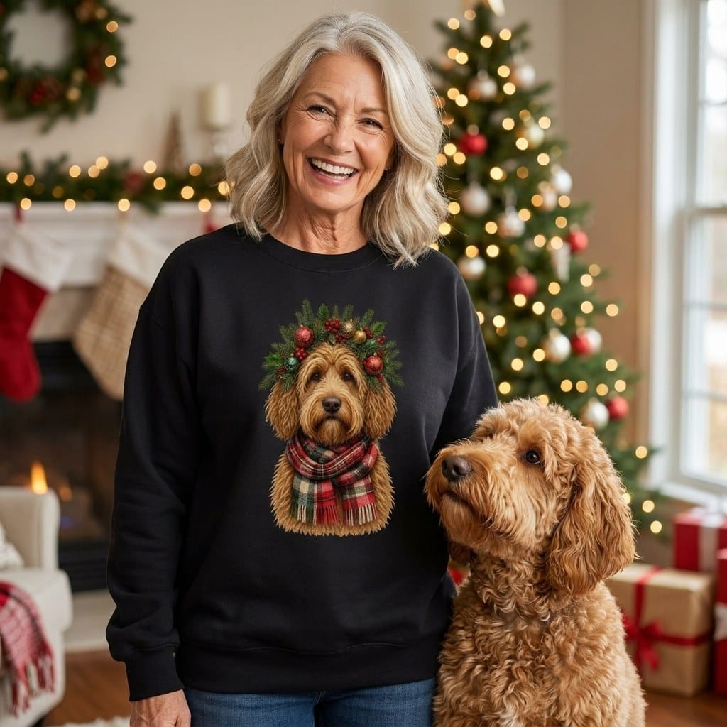 Golden Goldendoodle Holiday Crown Sweatshirt in by Puppy Jo